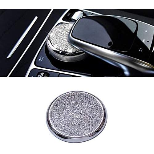 Bling Rhinestone Media Control Button Cover Interior Sparkle Central Crystal Multimedia Mouse Knob Adjust Caps Trim Diamond Metal Sticker Decor Accessories Replacement for Mercedes Benz