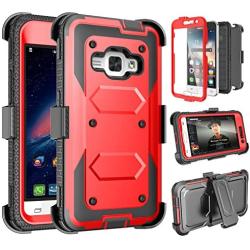 Tinysaturn Galaxy Luna Case, Galaxy Amp 2 Case, Galaxy Express 3 Case,J1 2016 Case, (TM) [Yvenus Series] [Red] Shock Absorbing Holster Belt Clip [Built-in Screen] Cover for Samsung Galaxy J1 2016