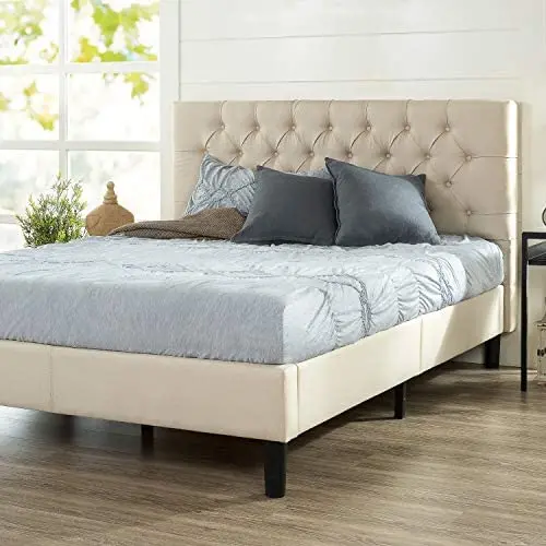 ZINUS Misty Upholstered Platform Bed Frame / Mattress Foundation / Wood Slat Support / No Box Spring Needed / Easy Assembly, Taupe, Queen ZINUS Misty Upholstered Platform Bed Frame / Mattress Foundation / Wood Slat Support / No Box Spring Needed / Easy Assembly, Taupe, Queen