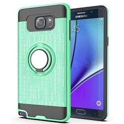 Note 5 case Galaxy Note 5 Case with HD Screen Protector,Ymhxcy 360 Degree Rotating Ring & Bracket Rubber Dual Layer Shock Bumper Resistant Back Cover for Samsung Galaxy Note 5-ZH Mint