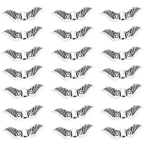 Mystart 100 Pieces 24x7mm Alloy Angel Wing Charms Small Hole Beads Spacer Beads DIY Handmade Accessories (Antique Silver)