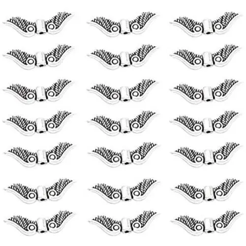Mystart 100 Pieces 24x7mm Alloy Angel Wing Charms Small Hole Beads Spacer Beads DIY Handmade Accessories (Antique Silver)