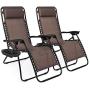 Best Choice Products Set of 2 Adjustable Steel Mesh Zero Gravity Lounge Chair Recliners w/Pillows and Cup Holder Trays, Brown