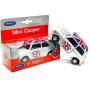 Mini Cooper Model (Silver) with Union Jack Top Made of Die Cast Metal and Plastic Parts, Pull Back & Go Action Model Mini Cooper Model (Silver) with Union Jack Top Made of Die Cast Metal and Plastic Parts, Pull Back & Go Action Model