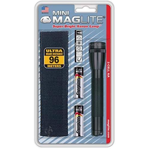 Maglite Mini Incandescent 2-Cell AA Flashlight with Holster, Black