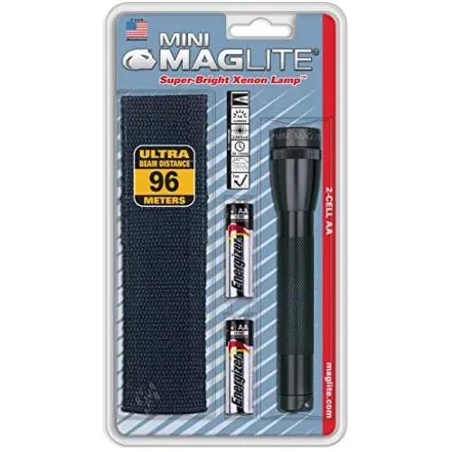 Maglite Mini Incandescent 2-Cell AA Flashlight with Holster, Black Maglite Mini Incandescent 2-Cell AA Flashlight with Holster, Black