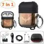 HALLEAST 7-in-1 Accessories Compatible AirPods Case 2019 Carrying Silicone Cover Anti-Lost Strap Shock Resistant Metal Hard Case Compatible Apple AirPod 2 & 1, Not for Wireless Charging, Sunset