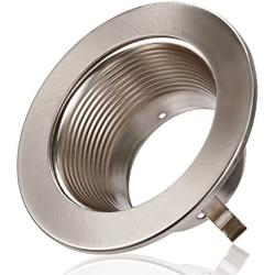 TORCHSTAR 12-Pack 4 Inch Recessed Can Light Trim with Satin Nickel Metal Step Baffle, for 4 Inch Recessed Can, Fit Halo/Juno Remodel Recessed Housing, Line Voltage Available