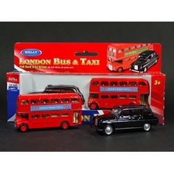 London Double Decker Red Bus and Black Taxi Mini Models (Pull Back & Go Action) Made of Die Cast Metal and Plastic Parts by Diecast models