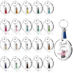 Acrylic Transparent Circle Discs, Circle Key Chains Clear Round Acrylic Keychain Blanks and Silver Tassel Pendant Keyring for DIY Projects and Crafts (12)