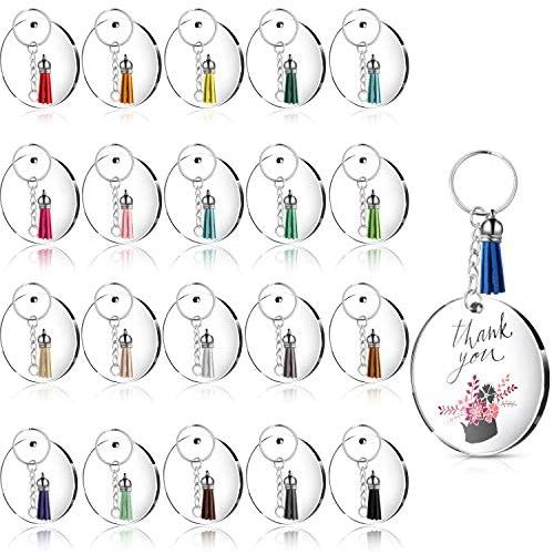 Acrylic Transparent Circle Discs, Circle Key Chains Clear Round Acrylic Keychain Blanks and Silver Tassel Pendant Keyring for DIY Projects and Crafts (12)