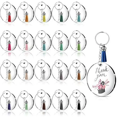 Acrylic Transparent Circle Discs, Circle Key Chains Clear Round Acrylic Keychain Blanks and Silver Tassel Pendant Keyring for DIY Projects and Crafts (12) Acrylic Transparent Circle Discs, Circle Key Chains Clear Round Acrylic Keychain Blanks and Silver Tassel Pendant Keyring for DIY Projects and Crafts (12)