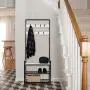 HOMEKOKO Entryway Hall Tree Storage Shelf, Coat Rack Shoe Bench, Wood Look Accent Furniture with Metal Frame, 3 in 1 Design HOMEKOKO Entryway Hall Tree Storage Shelf, Coat Rack Shoe Bench, Wood Look Accent Furniture with Metal Frame, 3 in 1 Design