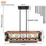 Pynsseu Rectangle Wood Metal Vintage Pendant Light, Industrial Kitchen Island Hanging Pendant Lighting with 5 Lamp Socket, Rustic Farmhouse Pendant Lamp.
