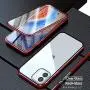 HENGHUI Case Compatible with iPhone 12 Mini Magnetic Clear Glass Case ，Aluminum Metal Bumper 360 Full-Body Protecive Cover Built-in Screen Protector (Red, iPhone12Mini)