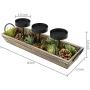 MyGift 3-Pillar Metal Candle Holders with Rustic Torched Wood Tray and Artificial Succulent/Pine Cone Decorations