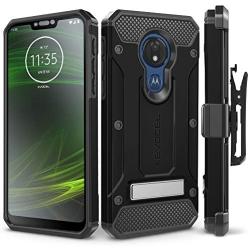 Evocel Motorola Moto G7 Power Case, [Explorer Series Pro] Premium Full Body Case with Glass Screen Protector, Belt Clip Holster, Metal Kickstand for Motorola Moto G7 Power (XT1955), Black