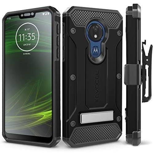 Evocel Motorola Moto G7 Power Case, [Explorer Series Pro] Premium Full Body Case with Glass Screen Protector, Belt Clip Holster, Metal Kickstand for Motorola Moto G7 Power (XT1955), Black
