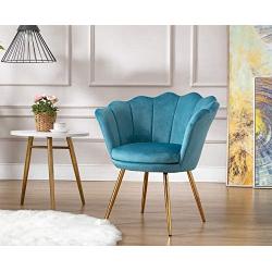 Chairus Living Room Chair, Mid Century Modern Retro Leisure Velvet Accent Chair with Golden Metal Legs, Vanity Chair for Bedroom Dresser, Upholstered Guest Chair, Light Blue