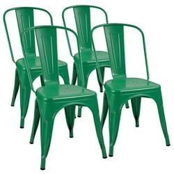 Furmax Metal Chairs Indoor/Outdoor Use Stackable Chic Dining Bistro Cafe Side Chairs Set of 4 (Green)