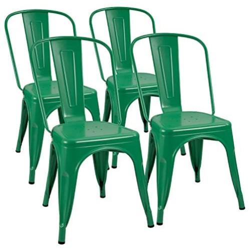 Furmax Metal Chairs Indoor/Outdoor Use Stackable Chic Dining Bistro Cafe Side Chairs Set of 4 (Green)