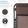 Best Choice Products Set of 2 Adjustable Steel Mesh Zero Gravity Lounge Chair Recliners w/Pillows and Cup Holder Trays, Brown