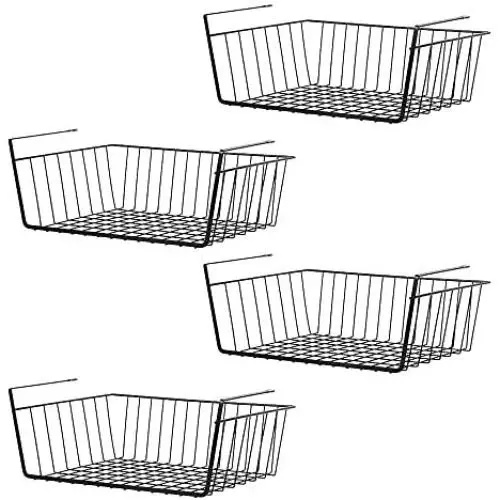 Under Shelf Basket 4 Pack Hanging Under Shelf Storage Organizer Black Metal Wire Grid Under Table Shelf Storage Basket Rack for Pantry Cabinet Desk Bookshelf Office Closet Under Shelf Basket 4 Pack Hanging Under Shelf Storage Organizer Black Metal Wire Grid Under Table Shelf Storage Basket Rack for Pantry Cabinet Desk Bookshelf Office Closet