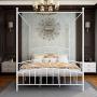JURMERRY Queenl Size Metal Canopy Bed Frame with Ornate European Style Headboard & Footboard Sturdy Assembly All Parts Included (White, Queen)