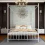 JURMERRY Queenl Size Metal Canopy Bed Frame with Ornate European Style Headboard & Footboard Sturdy Assembly All Parts Included (White, Queen) JURMERRY Queenl Size Metal Canopy Bed Frame with Ornate European Style Headboard & Footboard Sturdy Assembly All Parts Included (White, Queen)