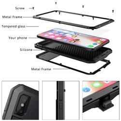 iPhone Xs Max Case, TCM Aluminum Metal Case - Water Resistant Shockproof Heavy Duty Tempered Glass Screen Protector Dual Layer Protective Case for Apple iPhone Xs Max-Silver