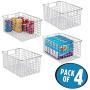 mDesign Farmhouse Decor Metal Wire Food Storage Organizer Bin Basket with Handles - for Kitchen Cabinets, Pantry, Bathroom, Laundry Room, Closets, Garage - 12'' x 9'' x 6'' - 4 Pack - Chrome
