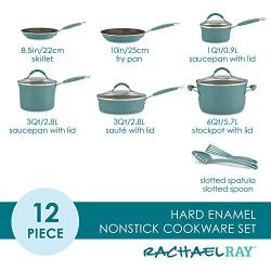 Rachael Ray Cucina Nonstick Cookware Pots and Pans Set, 12 Piece, Agave Blue