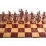 GiftHome Metal Chess Set for Adult Historical Antique Copper Rome Figures Handmade Pieces and Natural Solid Wooden Chess Board with Original Pearl Around Board and Storage Inside King 4 inc