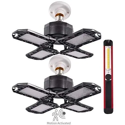 Smiling Shark LED 2PCS 120W Garage Light with Motion Sensor, High Lumens Bright Ceiling Lights with 4 Adjustable Panels for Warehouse, Basement, Parking Lot, Barn Smiling Shark LED 2PCS 120W Garage Light with Motion Sensor, High Lumens Bright Ceiling Lights with 4 Adjustable Panels for Warehouse, Basement, Parking Lot, Barn