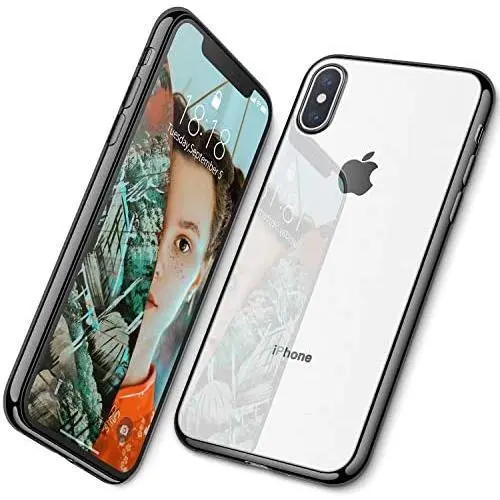 DTTO iPhone Xs Case, Clear Soft TPU Cover Case with Metal Luster Protactive Edge for Apple iPhone Xs(2018), Also Compatible with iPhone X(2017) 5.8 Inch, Black