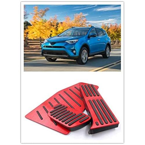 For Toyota RAV4 XA50 2020 Accessories Aluminum Automatic Transmission Non-Slip Metal Rubber Fuel Oil Tank Cap Brake Foot Car Gas Pedal Cover Set Kit 3pcs (Red)