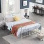 VECELO Full Size Bed Frame, Metal Platform Mattress Foundation/Box Spring Replacement with Headboard Victorian Style, White VECELO Full Size Bed Frame, Metal Platform Mattress Foundation/Box Spring Replacement with Headboard Victorian Style, White