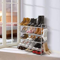 Simple Trending 4-Tier Stackable Shoe Rack, Expandable & Adjustable Shoe Shelf Storage Organizer, Metal Mesh, Silver