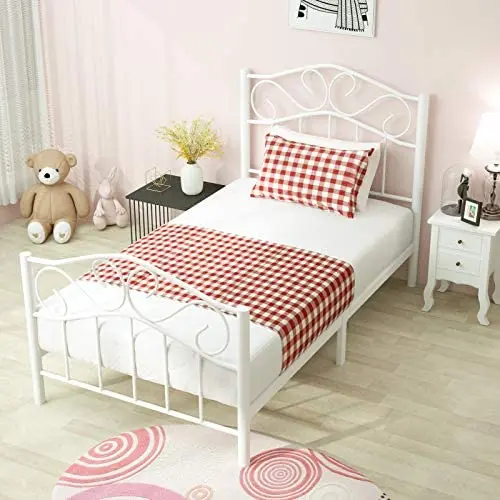 mecor Twin Curved Metal Bed Frame / Mattress Foundation/Platform Bed for Kids Girls Boys with Steel Headboard Footboard,No Box Spring Needed,White/Twin Size mecor Twin Curved Metal Bed Frame / Mattress Foundation/Platform Bed for Kids Girls Boys with Steel Headboard Footboard,No Box Spring Needed,White/Twin Size