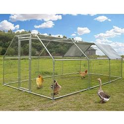 Large Metal Chicken Coop Walk-in Poultry Cage Hen Run House Rabbits Habitat Cage Flat Roofed Cage with Waterproof and Anti-Ultraviolet Cover for Outdoor Backyard Farm Use (9.2 L x 18.4 W x 6.4 H)