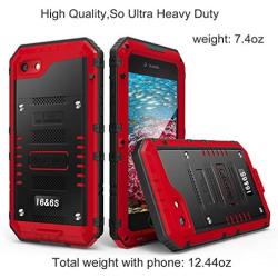 Beasyjoy iPhone 6 Case iPhone 6s Metal Case Waterproof Heavy Duty Screen Military Grade Full Body Tough Durable Metal Cover Drop Proof Shockproof Rugged Defender for Outdoor Red