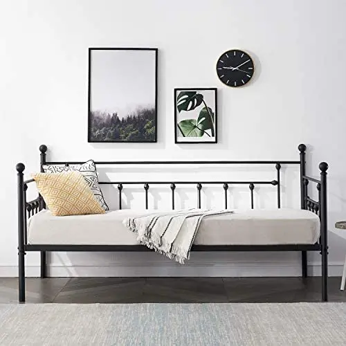 VECELO Daybed Frame Twin Size Multifunctional Metal Platform with Headboard Victorian Style,Mattress Foundation/Children Bed Sofa for Guest Living Room, Black VECELO Daybed Frame Twin Size Multifunctional Metal Platform with Headboard Victorian Style,Mattress Foundation/Children Bed Sofa for Guest Living Room, Black