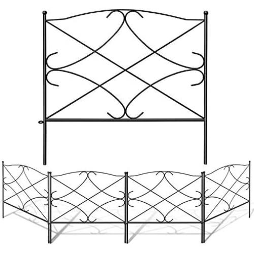 Amagabeli Decorative Garden Fence 24in x 10ft Outdoor Rustproof Metal Landscape Wire Fencing Folding Wire Patio Fences Flower Bed Animal Dogs Barrier Border Edge Section Edging Decor Picket Black