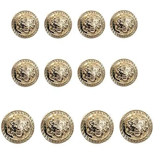 12 Pieces Gold Vintage Antique Metal Blazer Button Set - 3D Lion Head - for Blazer, Suits, Sport Coat, Uniform, Jacket 17mm 23mm