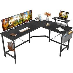 Cubiker Modern L-Shaped Computer Office Desk, Corner Gaming Desk with Monitor Stand, Home Office Study Writing Table Workstation for Small Spaces