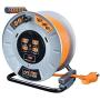 Masterplug Heavy Duty Metal Cord Reel with 4-120V 15amp Integrated Outlets and 12 Gauge High Visibility Cord (50ft)