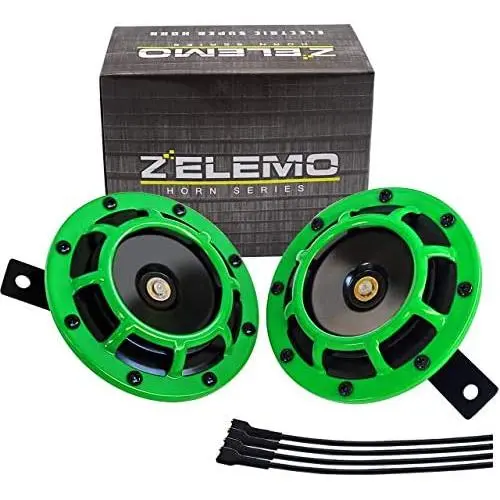 Eletric Car Horn Kit 12V Super Loud High Tone and Low Tone Metal Twin with Green Protective Grill Works on Any 12 Volt Vehicle Horn Including Cars, Trucks, Vans, Motorcycles, Buses, Buses,Boats… Eletric Car Horn Kit 12V Super Loud High Tone and Low Tone Metal Twin with Green Protective Grill Works on Any 12 Volt Vehicle Horn Including Cars, Trucks, Vans, Motorcycles, Buses, Buses,Boats…