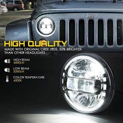 Xprite 7'' Inch CREE LED Headlights with High/Low Beam, Plug & Play, Halo DRL Round Headlamps DOT Approved for 1997-2018 Jeep Wrangler JK LJ CJ TJ Hummber H1 H2