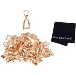 Mandala Crafts Metal Pinch Bail, Pendant Connector, Dangle Charm Clasp Clip for Jewelry Making; 50 PCs Finding Kit (Rose Gold, 7 X 20mm)