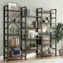 Tribesigns Triple Wide 5-Shelf Bookcase, Etagere Large Open Bookshelf Vintage Industrial Style Shelves Wood and Metal bookcases Furniture for Home & Office (Retro Brown)